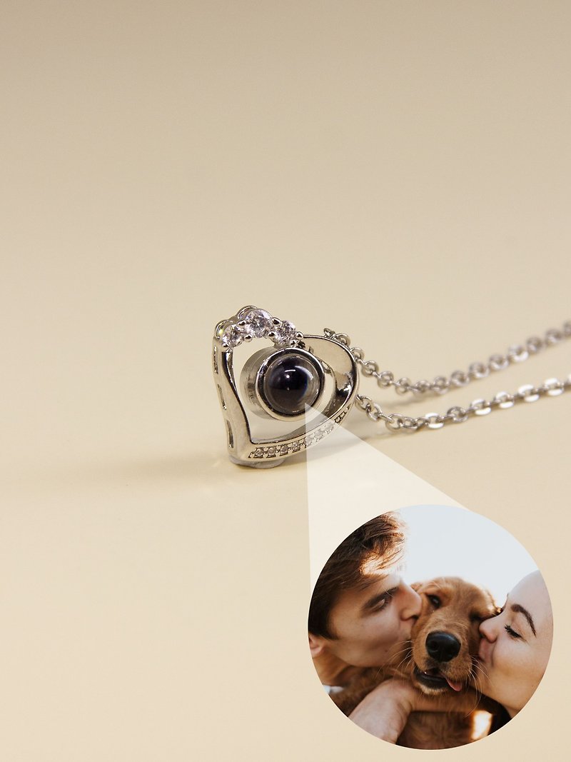 Heart Photo Projection Necklace with CZ diamond | Memorial Photo Necklace | - Necklaces - Stainless Steel Multicolor