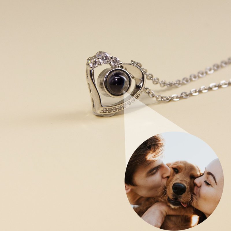 Heart Photo Projection Necklace with CZ diamond | Memorial Photo Necklace | - Necklaces - Stainless Steel Multicolor