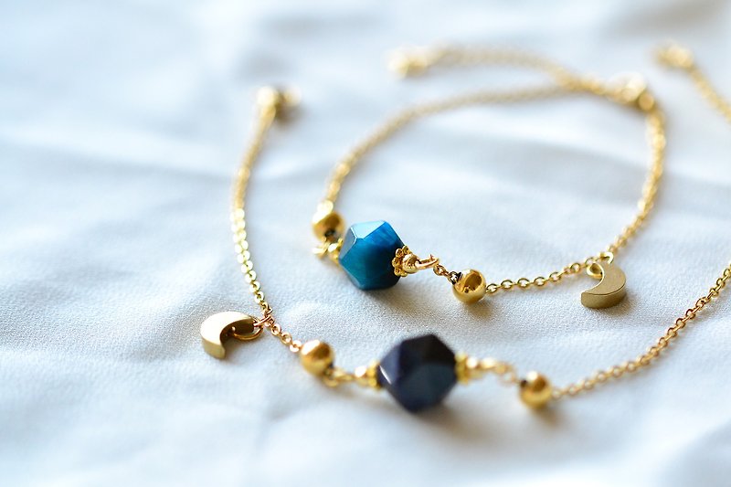 Star & Moon Goldstone/Blue Tiger Eye Natural Stone Stainless Steel Bracelet - Bracelets - Crystal Gold