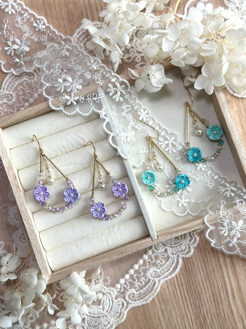 Drop-shaped floral earrings - ต่างหู - ผ้าฝ้าย/ผ้าลินิน หลากหลายสี