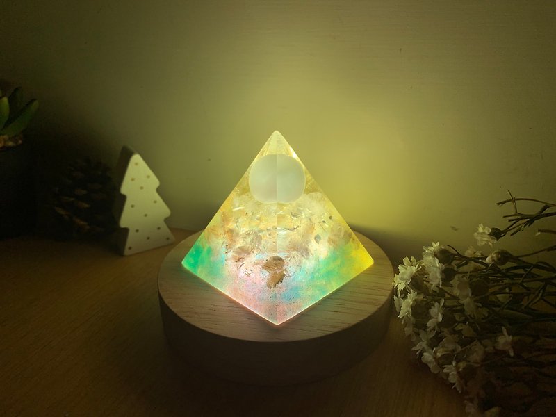 Titanium Crystal Lucky Pyramid Night Light / Energy Healing Home Decoration / Feng Shui Lucky Air Light - Lighting - Crystal Gold