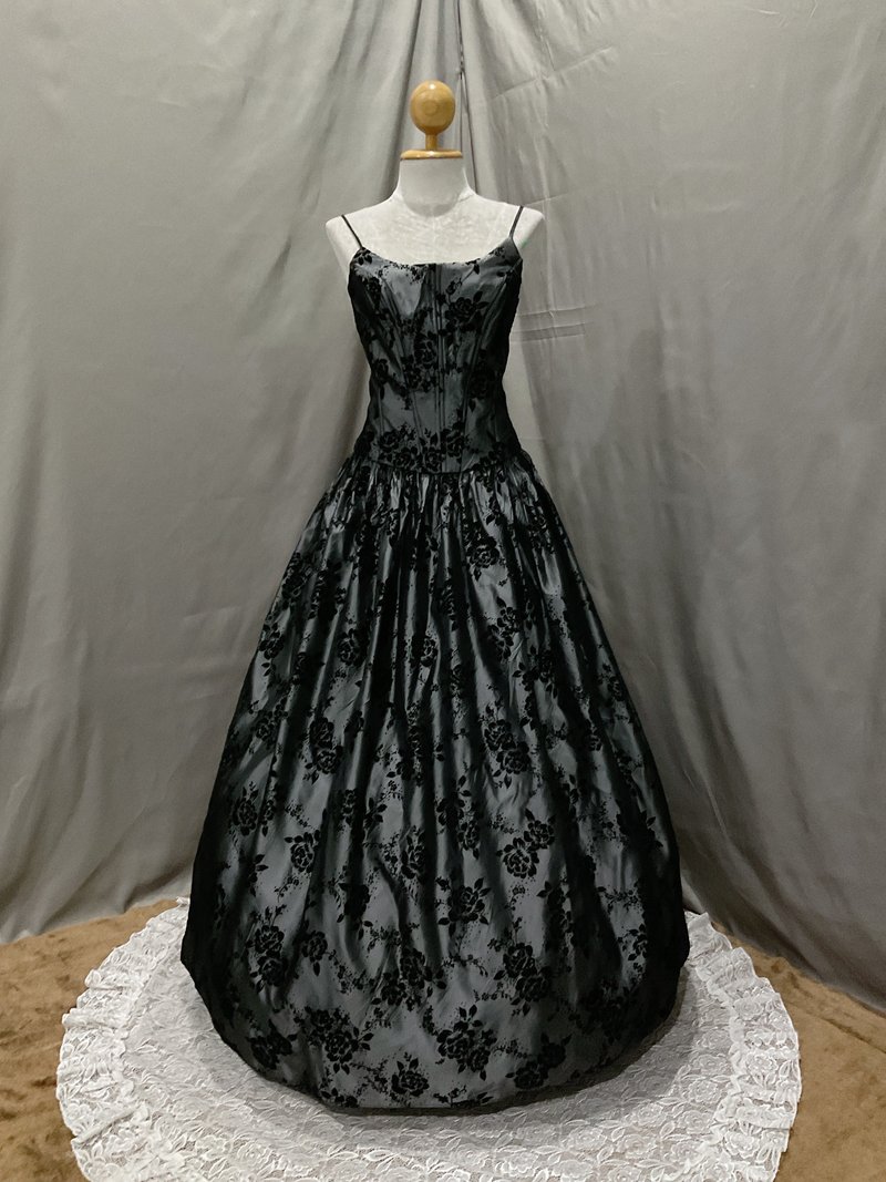 Vintage Scott McClintock Floral Black Velvet Dress - One Piece Dresses - Other Materials Gray