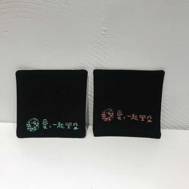 Love together and rich - black square canvas coasters - Other - Other Materials Black