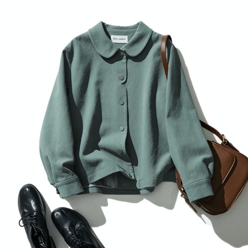 Beautiful silhouette cotton Linen jacket in grayish blue-green 230916-1 - เสื้อแจ็คเก็ต - วัสดุอื่นๆ 