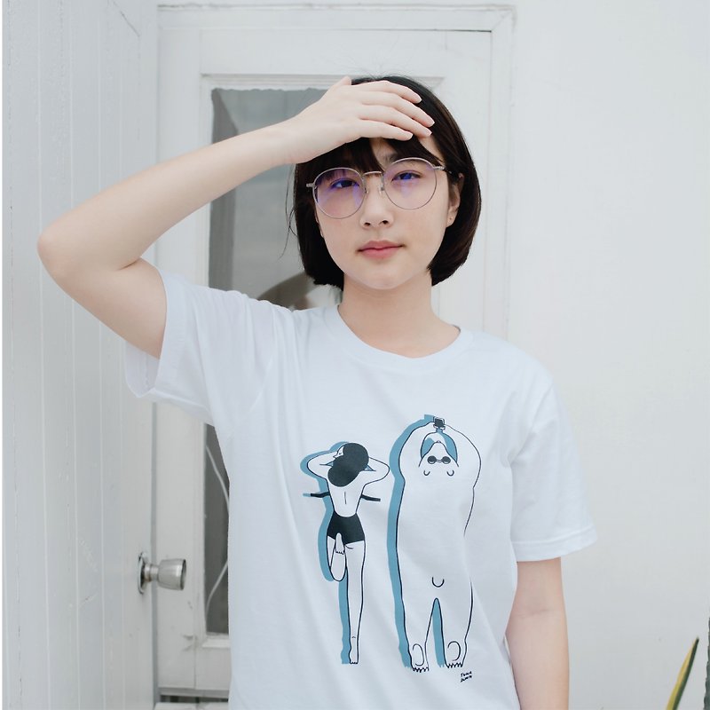 SUNBATHING,Changeable color t-shirt by Tuna Dunn - เสื้อฮู้ด - ผ้าฝ้าย/ผ้าลินิน ขาว