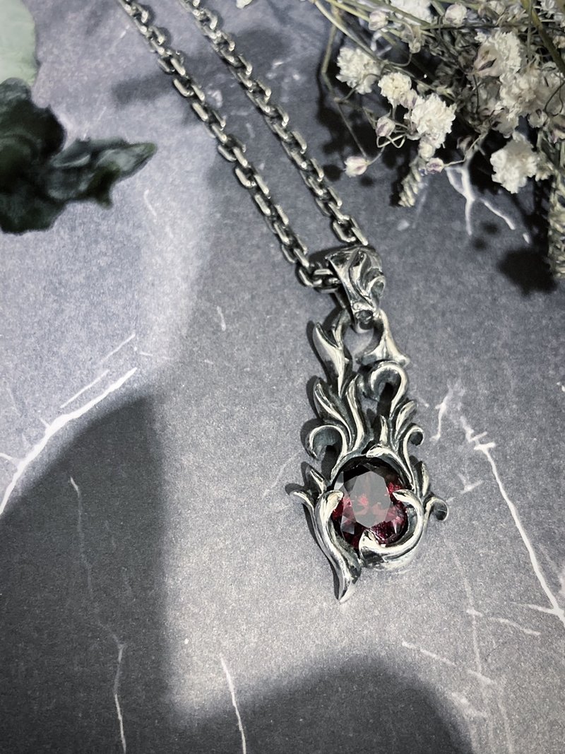 [Baroque Series] Seed Pendant Charm 925 Sterling Silver (without chain) - สร้อยคอ - เงินแท้ สีแดง