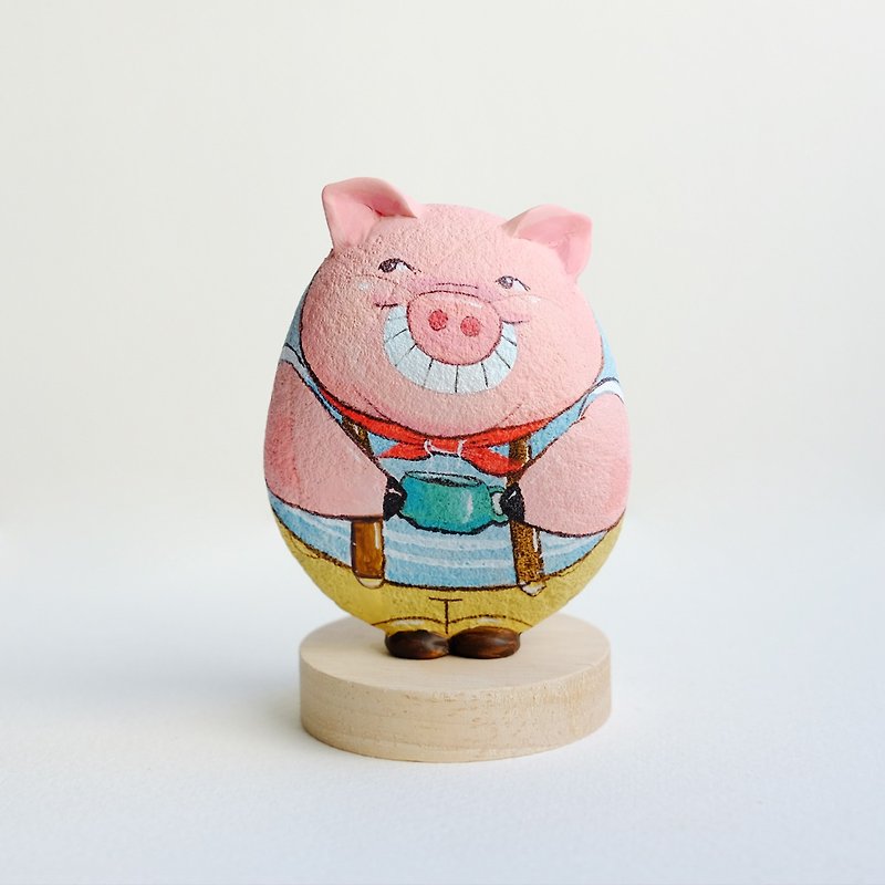 pig stone painting handmade gift. - 公仔模型 - 石頭 粉紅色