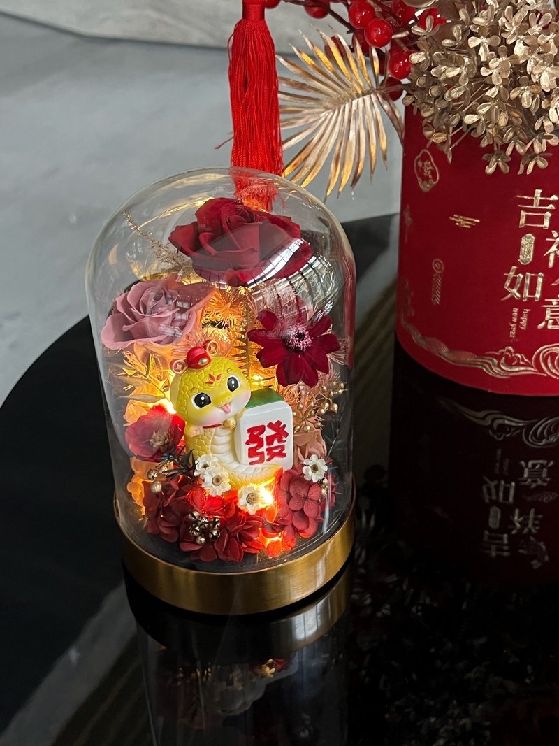 Year of the Snake Auspicious Eternal Flower Glass Flower Cup - Dried Flowers & Bouquets - Plants & Flowers Red