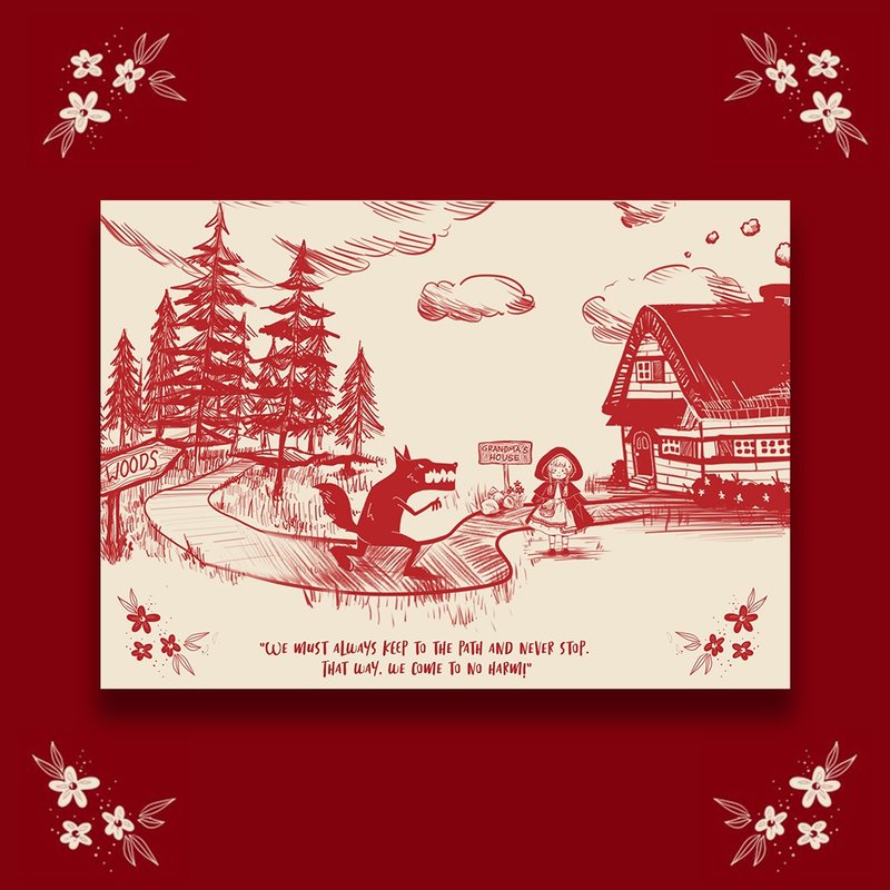 Little Red Riding Hood Post Card - 卡片/明信片 - 紙 紅色