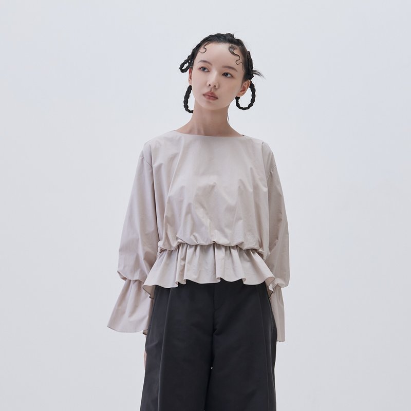 雙層泡泡上衣 - 女上衣/長袖上衣 - 棉．麻 灰色