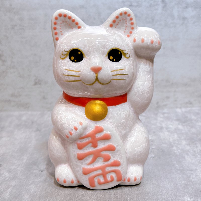 【櫻彩聚緣】日本清水燒招財貓 | 花結晶 桃 - 千万両 左 - 擺飾/家飾品 - 瓷 白色