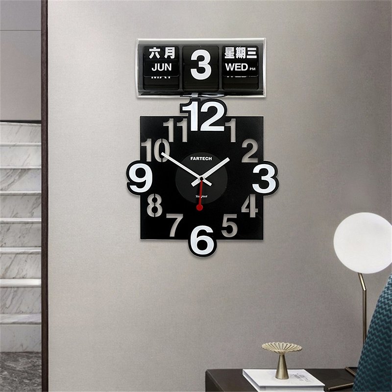 Taiwan Fartech Huaqi Smart Page Flip Clock Classic Living Room Mechanical Flip Clock - นาฬิกา - พลาสติก สีดำ