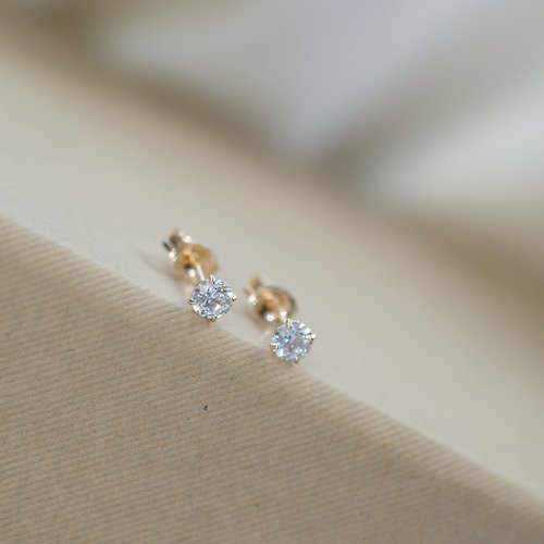 Beau Jewelry 14 K金 單鑽透視耳針 鋯石 養耳洞 Au585