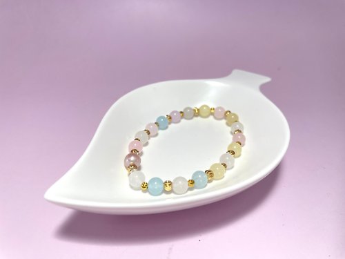 Athena珍珠設計 彩色泡泡 天然淡水珍珠 天然摩根玉髓 彈力 手鏈
