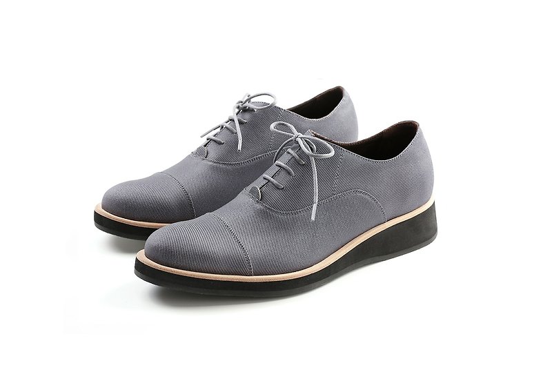 ZOODY / classic thick platform / handmade shoes / Men / classic platform Oxford shoes / white and blue - รองเท้าลำลองผู้ชาย - หนังแท้ สีน้ำเงิน