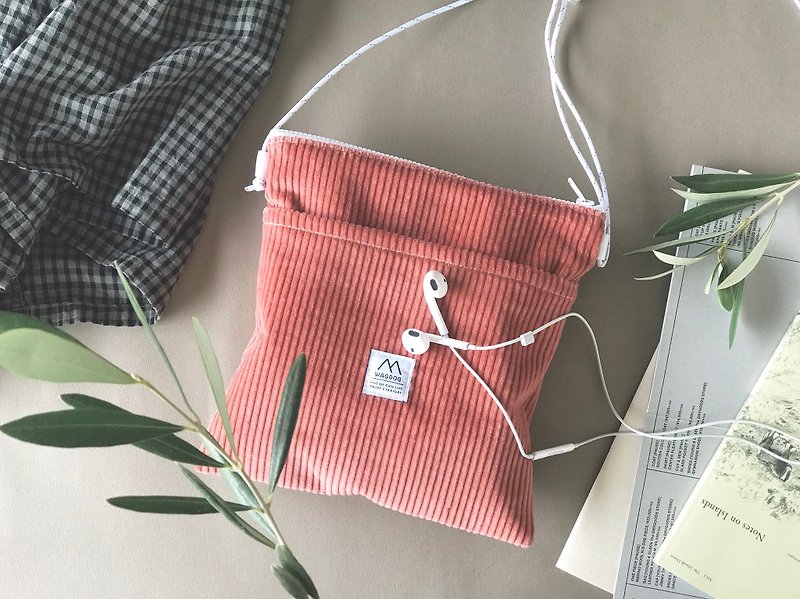 Coral pink / corduroy shoulder bag - Messenger Bags & Sling Bags - Other Materials Pink