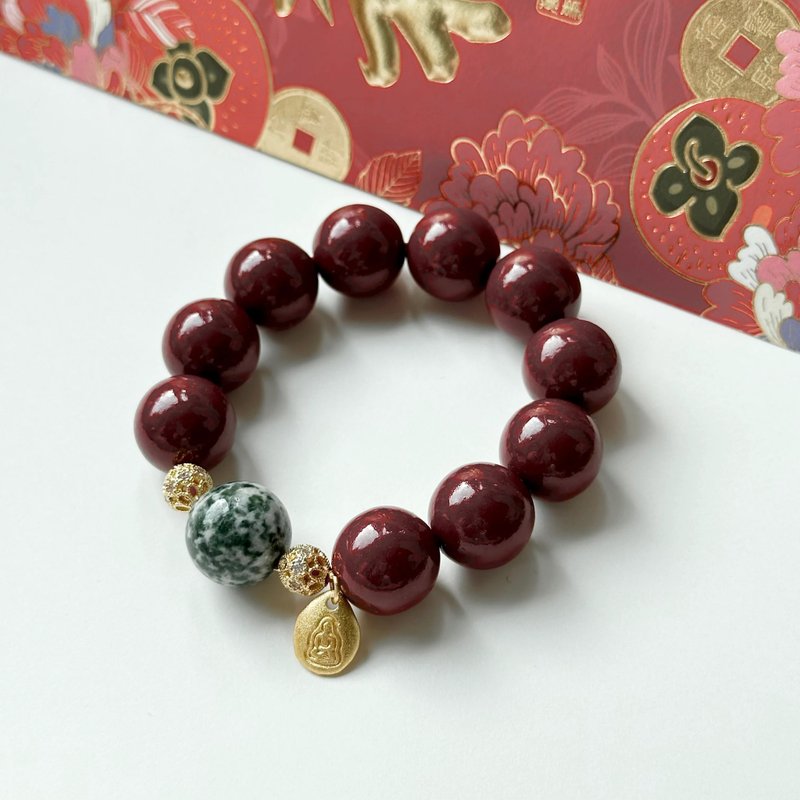 [2025 Welcomes the Year of the Snake] Cinnabar|Green Point Stone|14K Gold-plated Buddha Bracelet brings peace and ward off evil spirits as a New Year gift - Bracelets - Semi-Precious Stones Multicolor