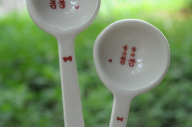 小紅囍字-雙囍對匙 - 刀叉/湯匙/餐具組 - 瓷 紅色