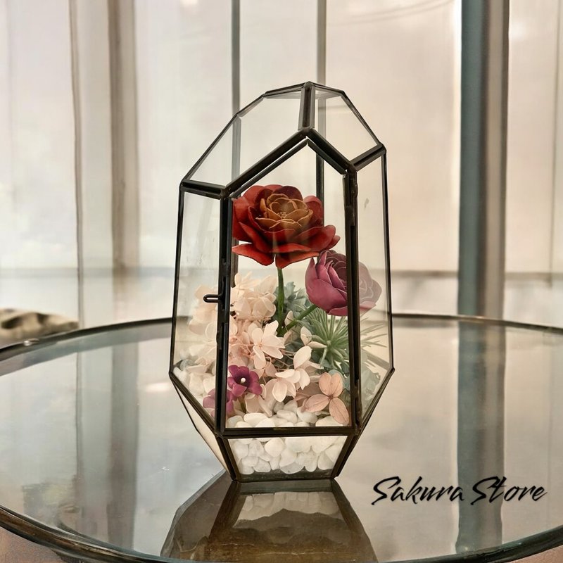 【客製化禮物】皮革花玻璃屋 - 擺飾/家飾品 - 真皮 多色