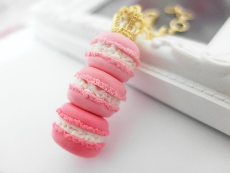 Clay Handmade Pink Three Macaron Key ring - Keychains - Clay Pink