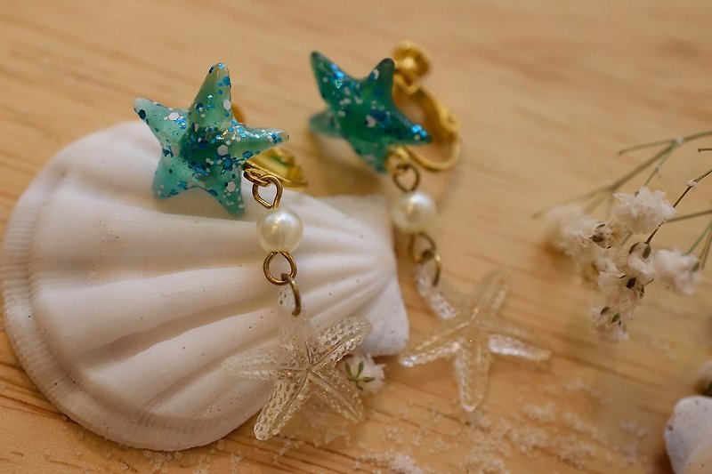 NEW!! Cute &amp; Beauty Star Fish Resin Clip Earrings