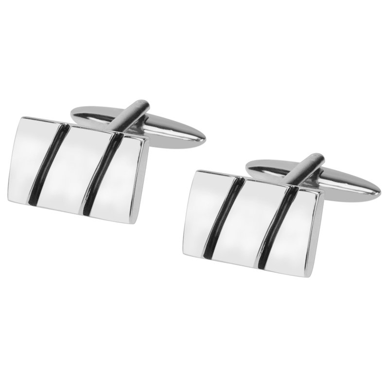 Silver and Black Enamel Stripes Cufflinks - Cuff Links - Other Metals Black