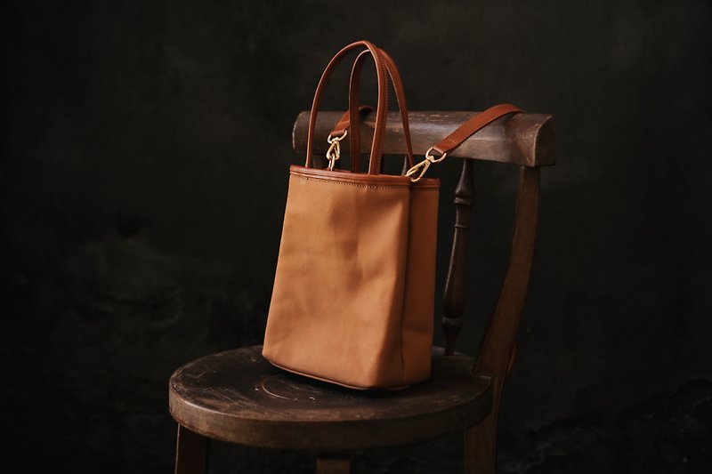[New Series] Paper bag square bag shoulder bag customized lettering - Handbags & Totes - Genuine Leather Orange