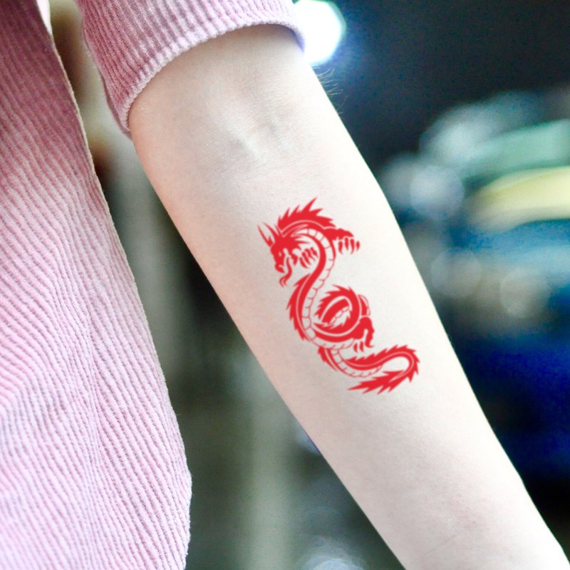 OhMyTat 紅龍 Red Dragon 刺青圖案紋身貼紙 (2 張)