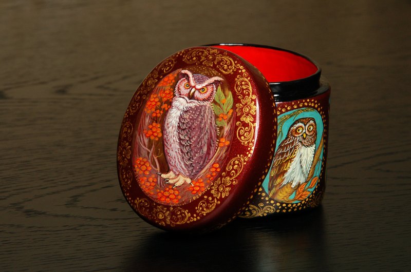 Birds lacquer box small hand-painted jewelry interior decorative Art gift - 擺飾/家飾品 - 其他材質 