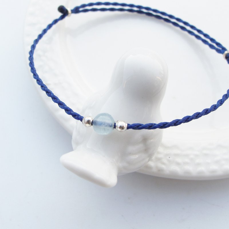 Big staff Taipa [manual silver] sea blue treasure × natural stone very fine wax rope bracelet positive energy - Bracelets - Semi-Precious Stones Blue