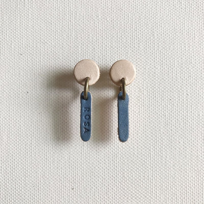 Leather earrings │ ear pin type │ small round 2 works │ original skin sky - Earrings & Clip-ons - Genuine Leather Orange