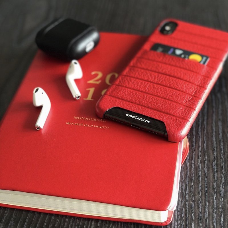 【歲末優惠中】皮革口袋保護殼 iPhone Xs / Xs Max 紅 - 手機殼/手機套 - 碳纖維 黑色
