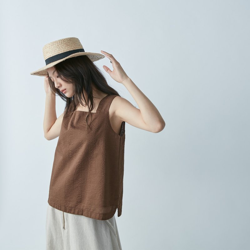 Square Neck Broadband Vest - Bronze - Women's Vests - Cotton & Hemp Brown