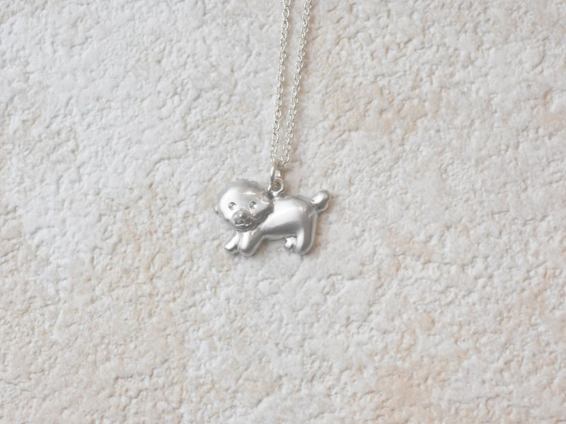 Dogs go for a walk | Thin necklace 925 sterling silver clavicle chain three-dimensional animal lover gift engraving - Collar Necklaces - Sterling Silver Silver