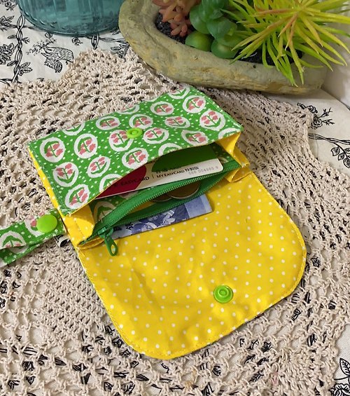hazelnut 北歐風格绿色花花圖案多層小收納袋口罩收纳多功能小包零錢包