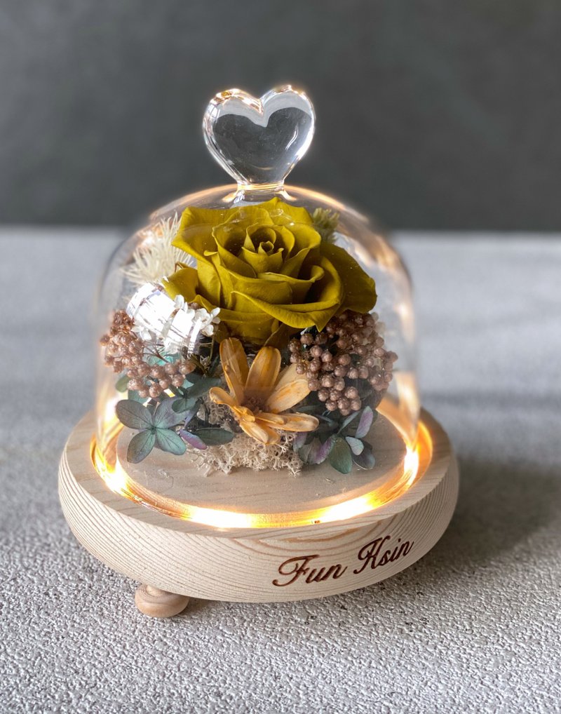 Heart-shaped glass cup night light table flower lover gift birthday gift eternal flower dry flower without flower - ของวางตกแต่ง - พืช/ดอกไม้ หลากหลายสี