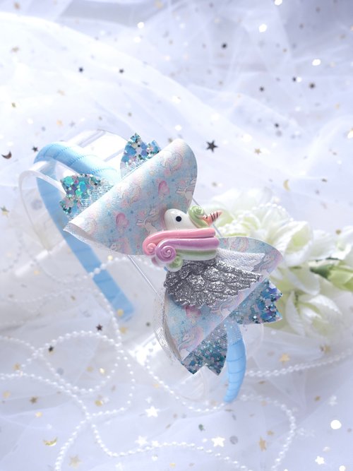 Little Hazel 藍色獨角獸髮箍 兒童頭箍 髮箍 髮飾 Glitter Hair Bow