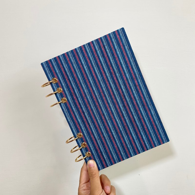 Teal Stripes-A5 / A6 6-hole loose-leaf cover, washable and timeless calendar, handbook - Notebooks & Journals - Other Materials Blue