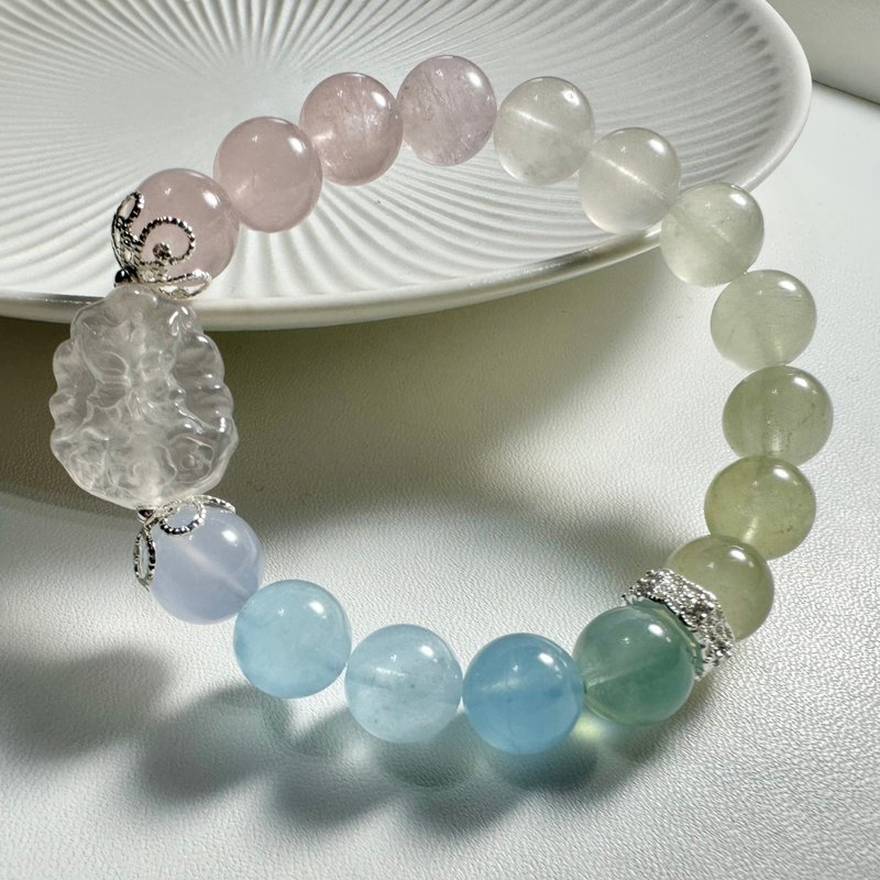 【Meowdre】After the rain, the sun shines I Pink Quartz I Stone I Aquamarine - Bracelets - Crystal 