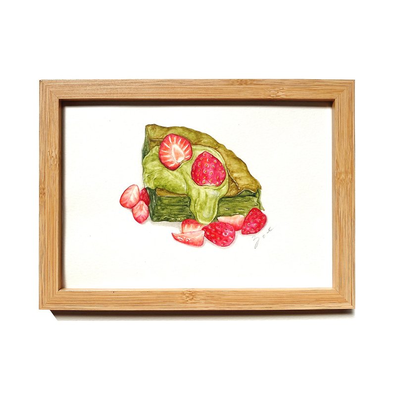 Matcha strawberry cake entity painting - ภาพวาดพอร์ทเทรต/ภาพวาด/ภาพประกอบดิจิทัล - กระดาษ สีเขียว