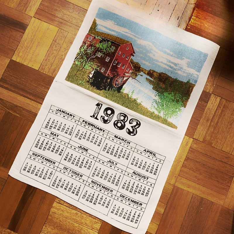 1983 美國早期布面月曆 可愛小農莊