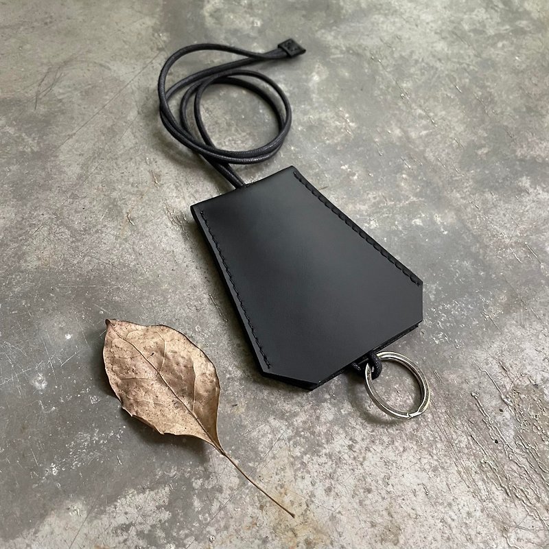 Key Case Neck Hanging Key Ring Customized Gift - Keychains - Genuine Leather Black