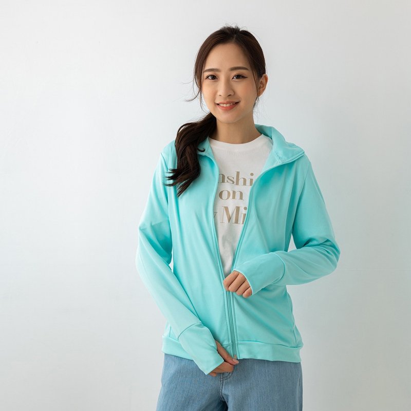 UPF50+吸濕排汗女防曬外套_立領湖綠 - 女大衣/外套 - 聚酯纖維 透明