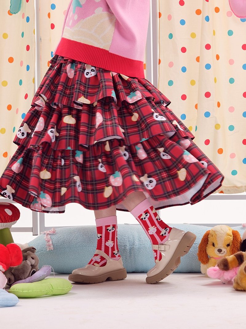 Scottish plaid cake skirt loose and cute - กระโปรง - ผ้าฝ้าย/ผ้าลินิน หลากหลายสี