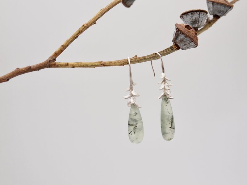 Qingshi - What is youth? - Handmade 925 Silver natural Stone earrings. - ต่างหู - เงินแท้ สีเขียว