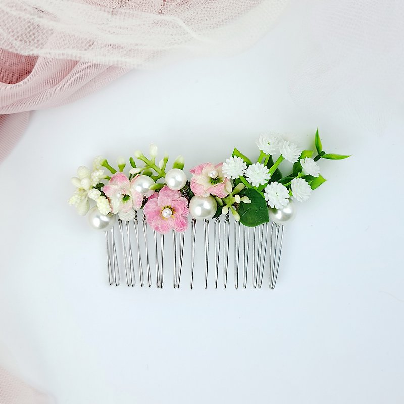 Hair Comb Bridal Head Flower Banquet Headdress Hair Accessories [European Romantic Style] WH001 - Hair Accessories - Silk Pink