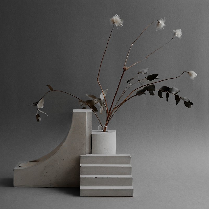 playground - concrete home deco et of 3 | vase + tea light holder + deco - Pottery & Ceramics - Cement Gray