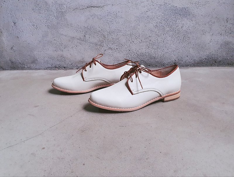 [Intellectual Derby] French Lace-up Sheepskin Derby Shoes_Cream Rice | Custom Made | MIT - Women's Oxford Shoes - Genuine Leather 