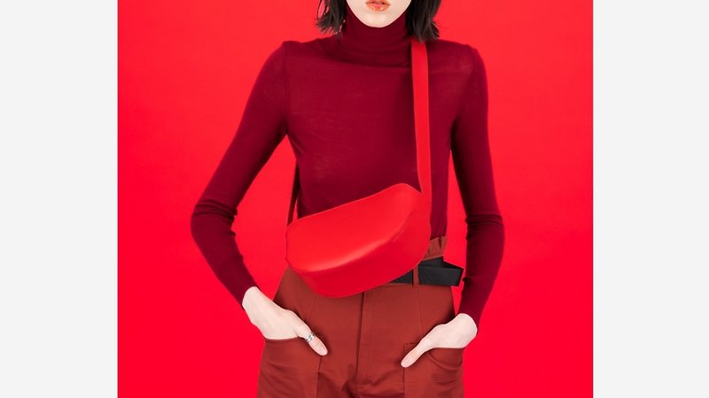 Moon Leather Cross-body and Chest Bag: (Red) - Handbags & Totes - Genuine Leather Red