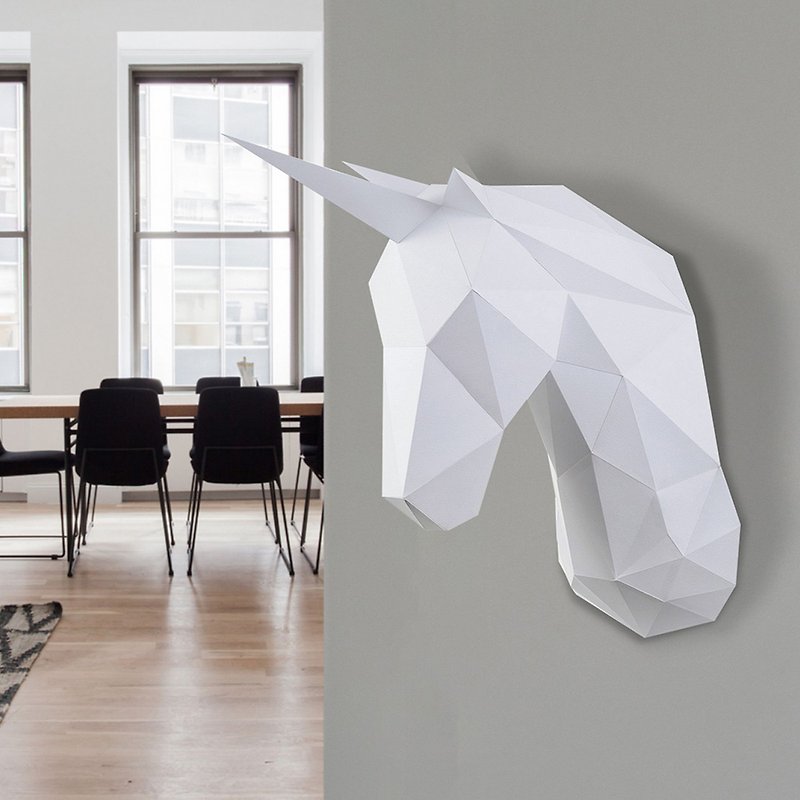 WHITE UNICORN papercraft kit | Wall Hanging | 3d puzzle | No scissors needed - Puzzles - Paper White